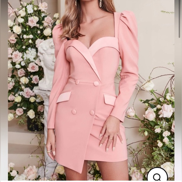 🆕 Lavish Alice Puff Sleeve Blazer Mini Dress in Coral Size 6 - Picture 2 of 3